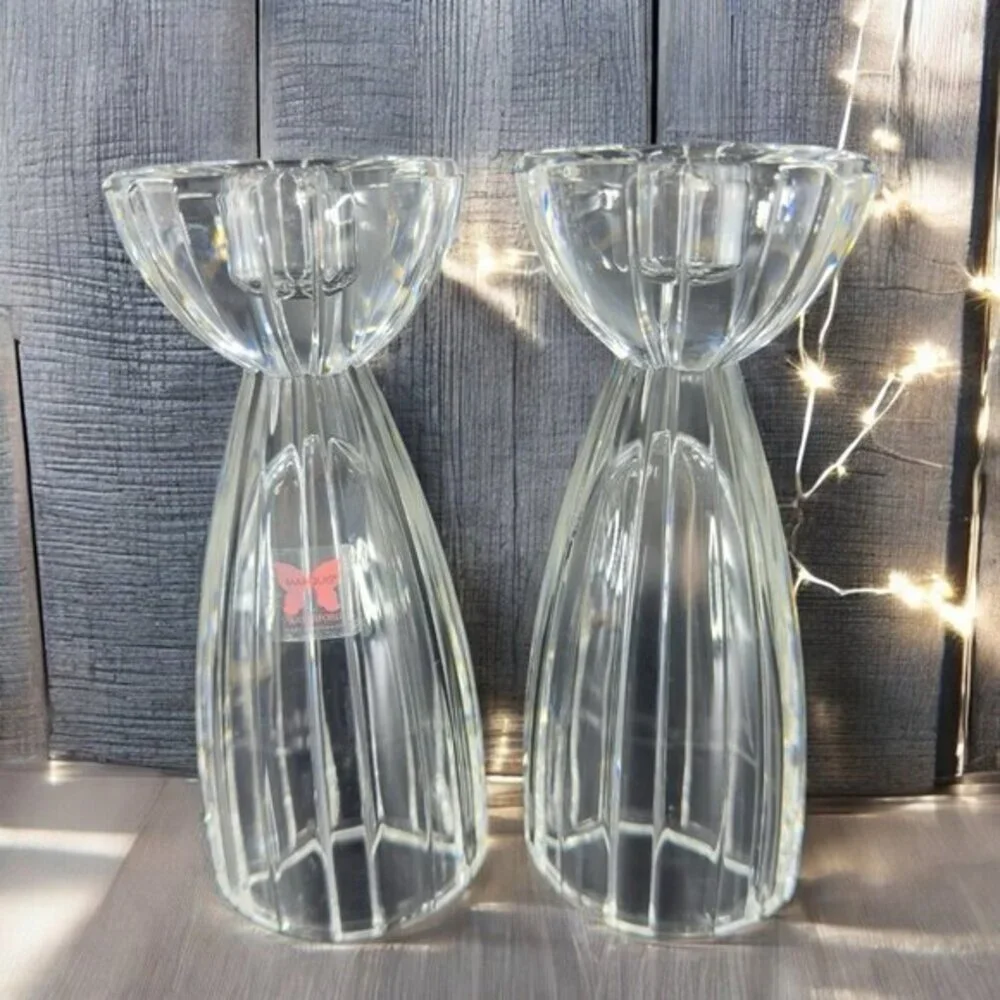 Marquis by Waterford Crystal Candlesticks Set 2‎ Clear Heavy Glass Vintage Glass